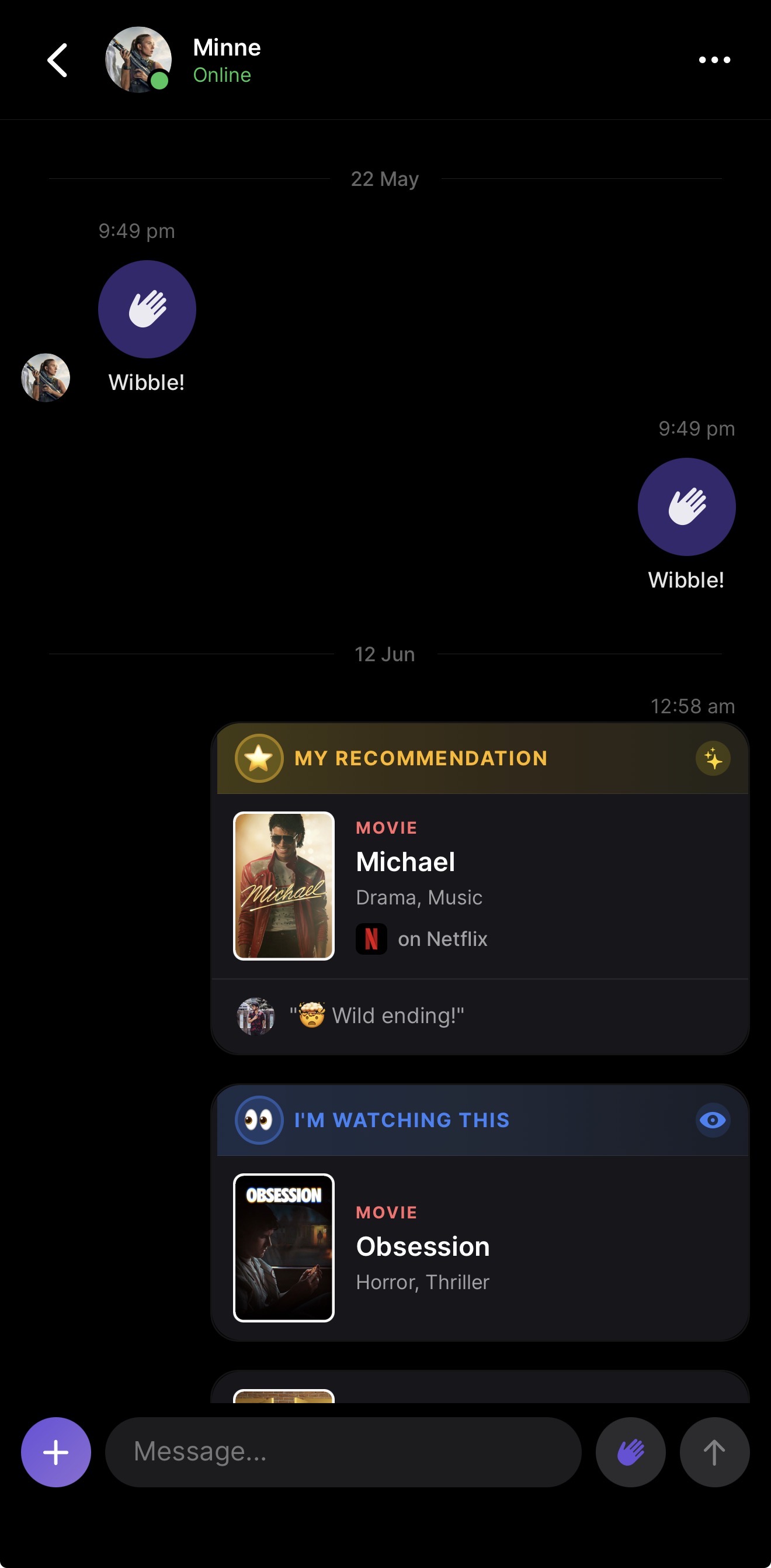 Send a film to a friend and chat about it